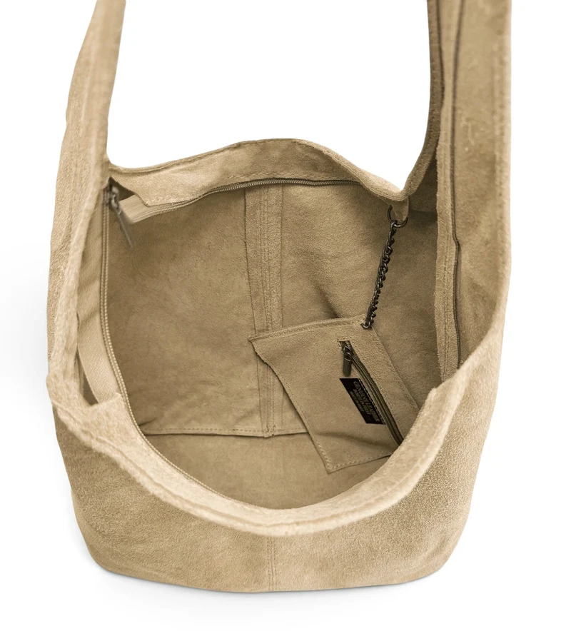 Sac à main de forme HOBO en daim EVA Taupe clair