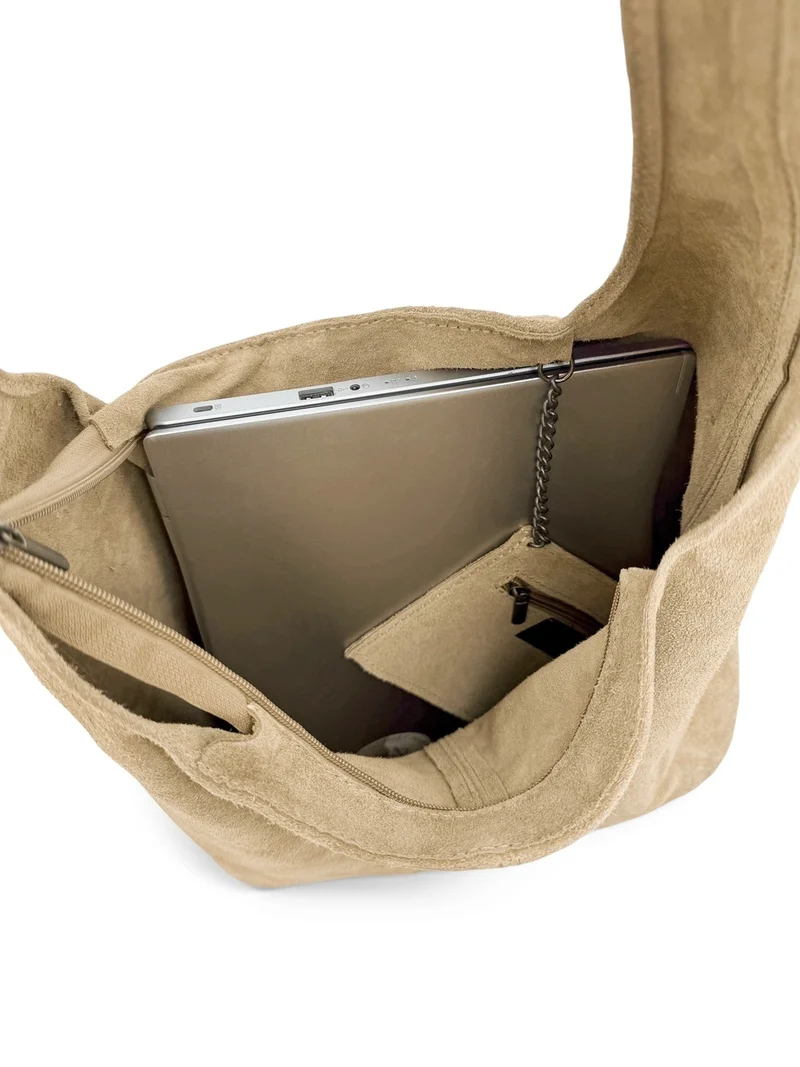 Sac à main de forme HOBO en daim EVA Taupe clair