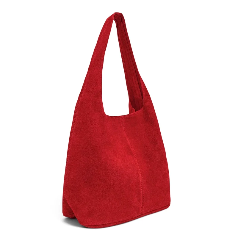 Sac à main de forme HOBO en daim EVA Rouge garance