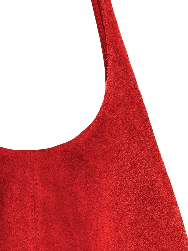 Sac à main de forme HOBO en daim EVA Rouge garance