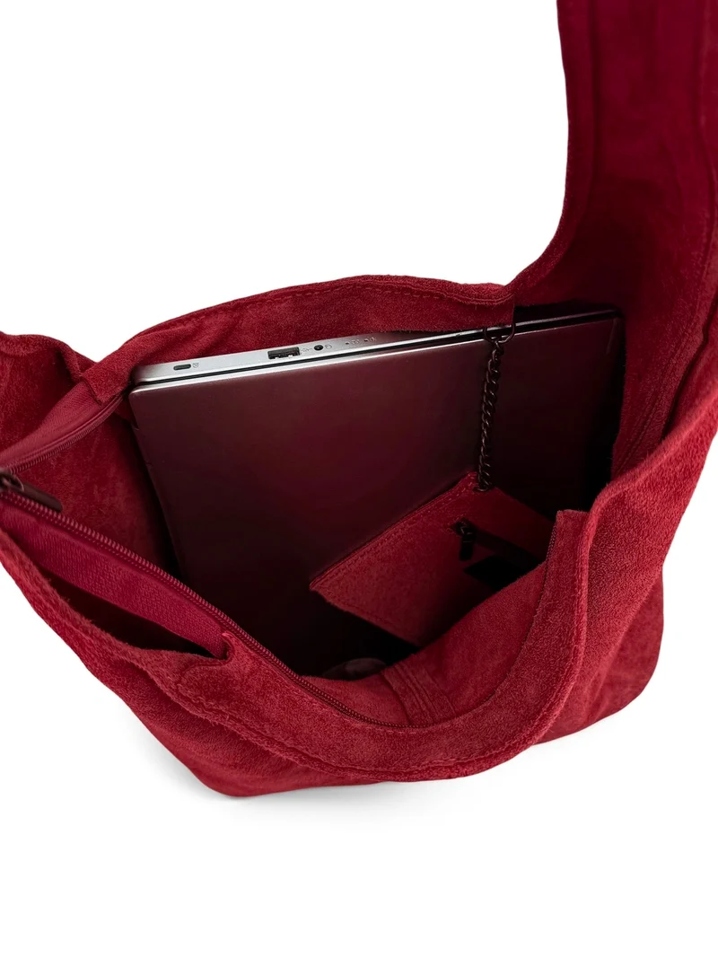 Sac à main de forme HOBO en daim EVA Rouge foncé
