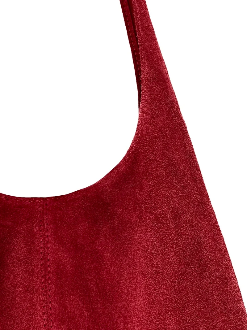 Sac à main de forme HOBO en daim EVA Rouge foncé