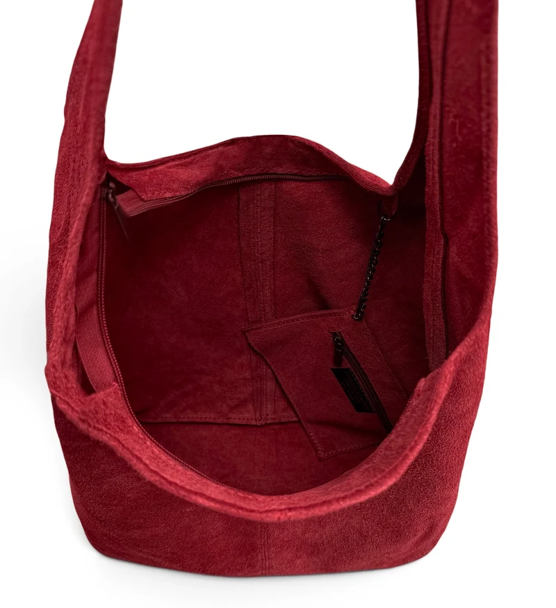 Sac à main de forme HOBO en daim EVA Rouge foncé