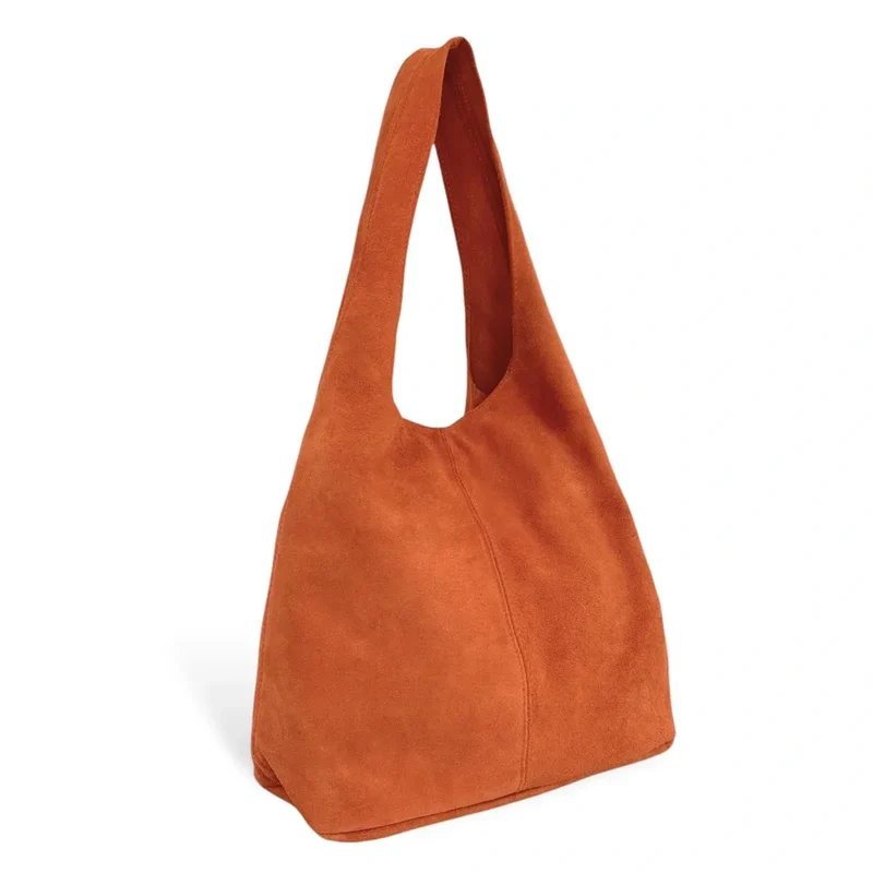 Sac à main de forme HOBO en daim EVA Mandarine