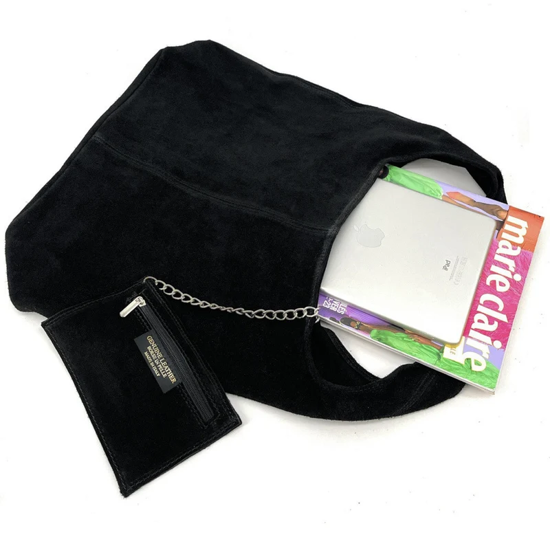 Sac à main de forme HOBO en daim EVA Noir