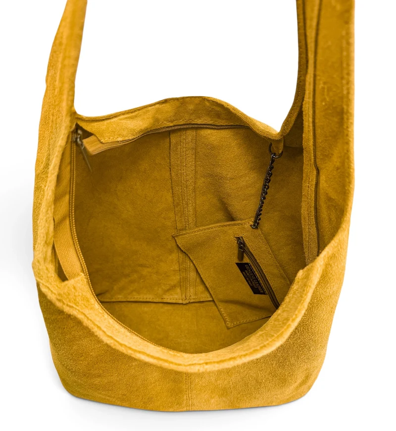 Sac à main de forme HOBO en daim EVA Jaune Moutarde