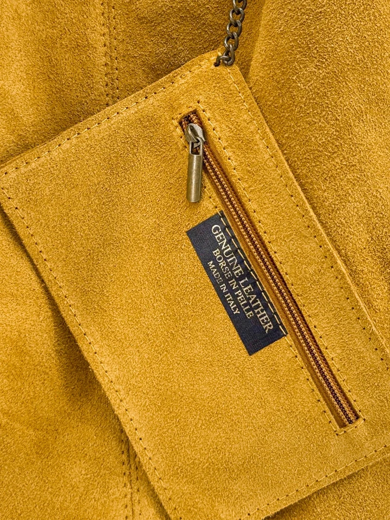 Sac à main de forme HOBO en daim EVA Jaune Moutarde