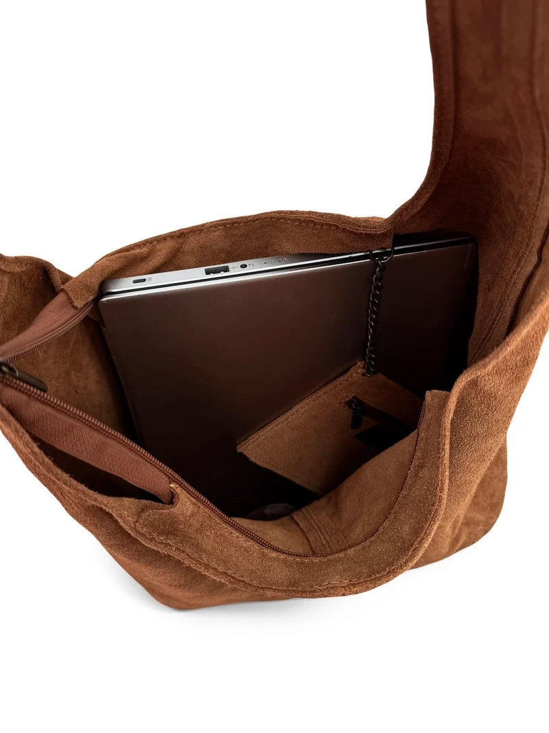 Sac à main de forme HOBO en daim EVA Marron cannelle