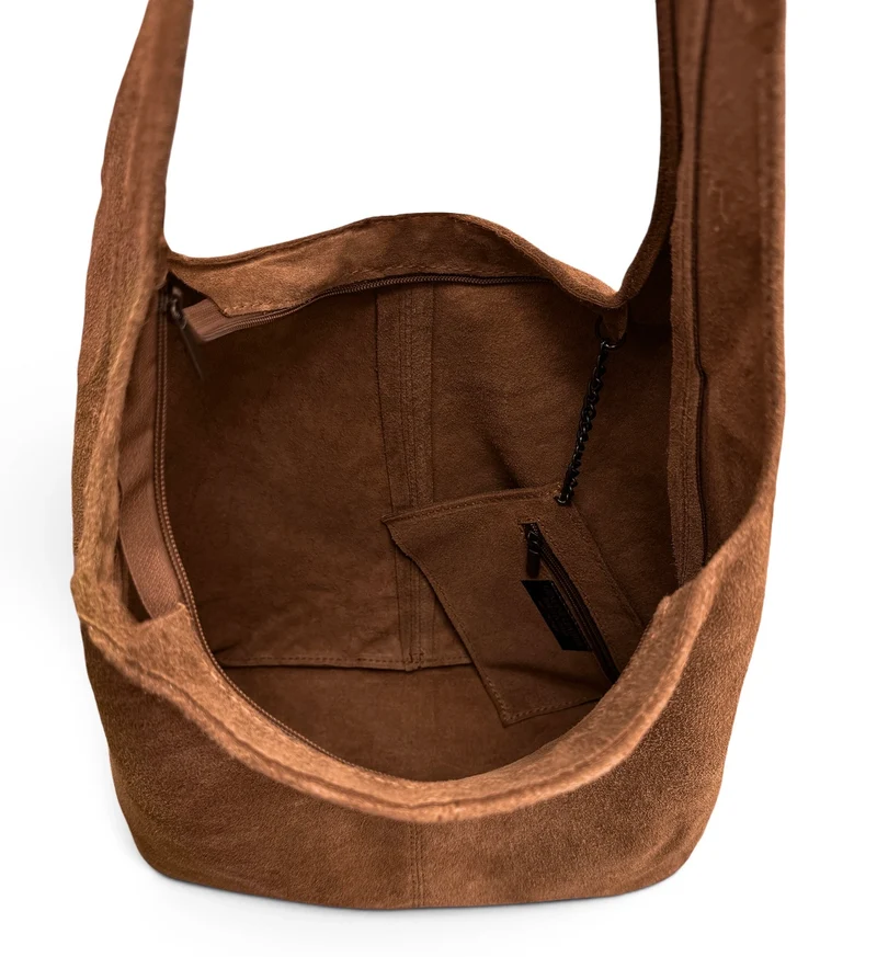 Sac à main de forme HOBO en daim EVA Marron cannelle