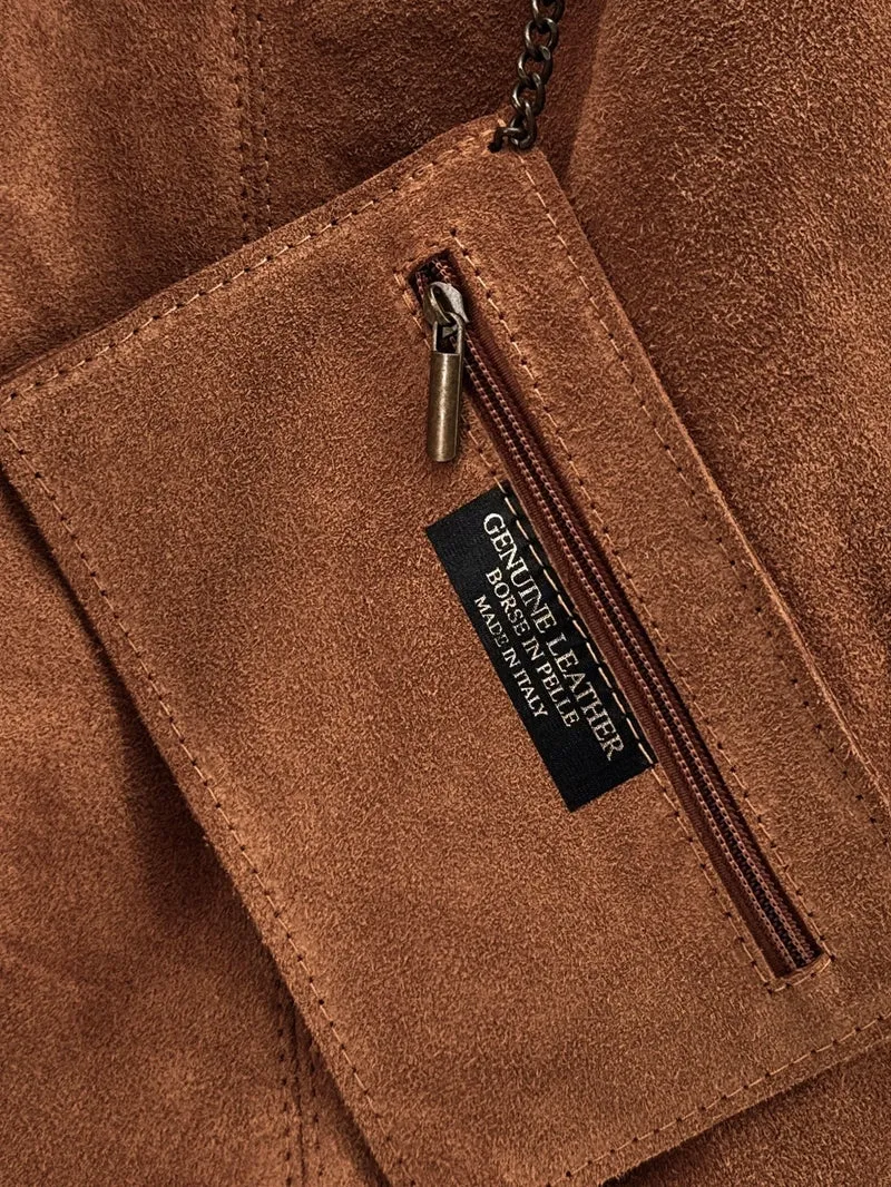Sac à main de forme HOBO en daim EVA Marron cannelle