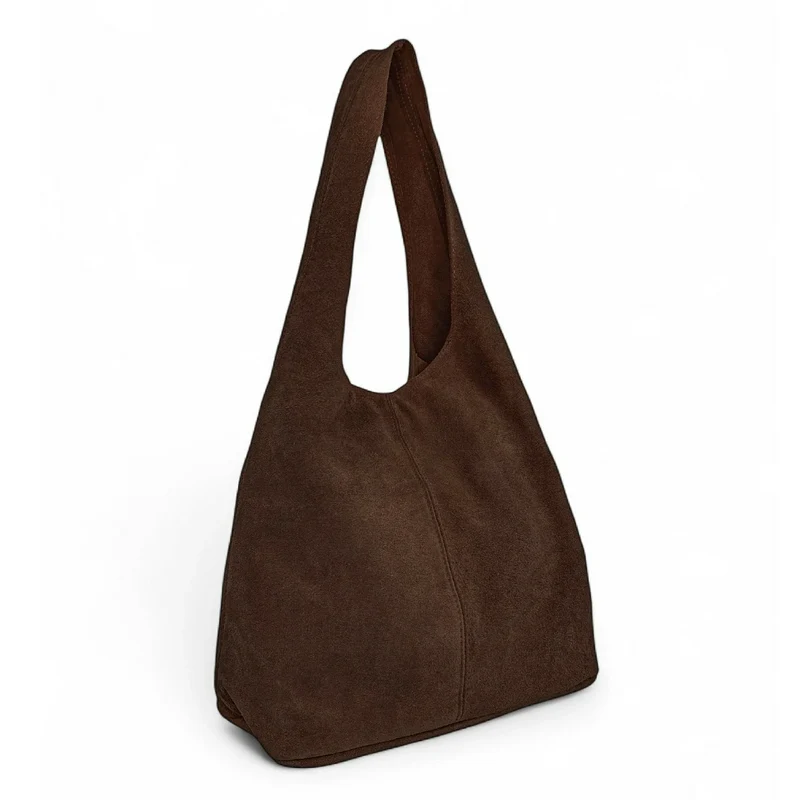 Sac à main de forme HOBO en daim EVA Marron Chocolat