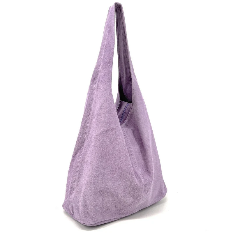 Sac à main de forme HOBO en daim EVA Lilas