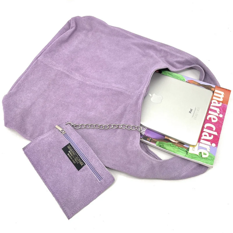 Sac à main de forme HOBO en daim EVA Lilas