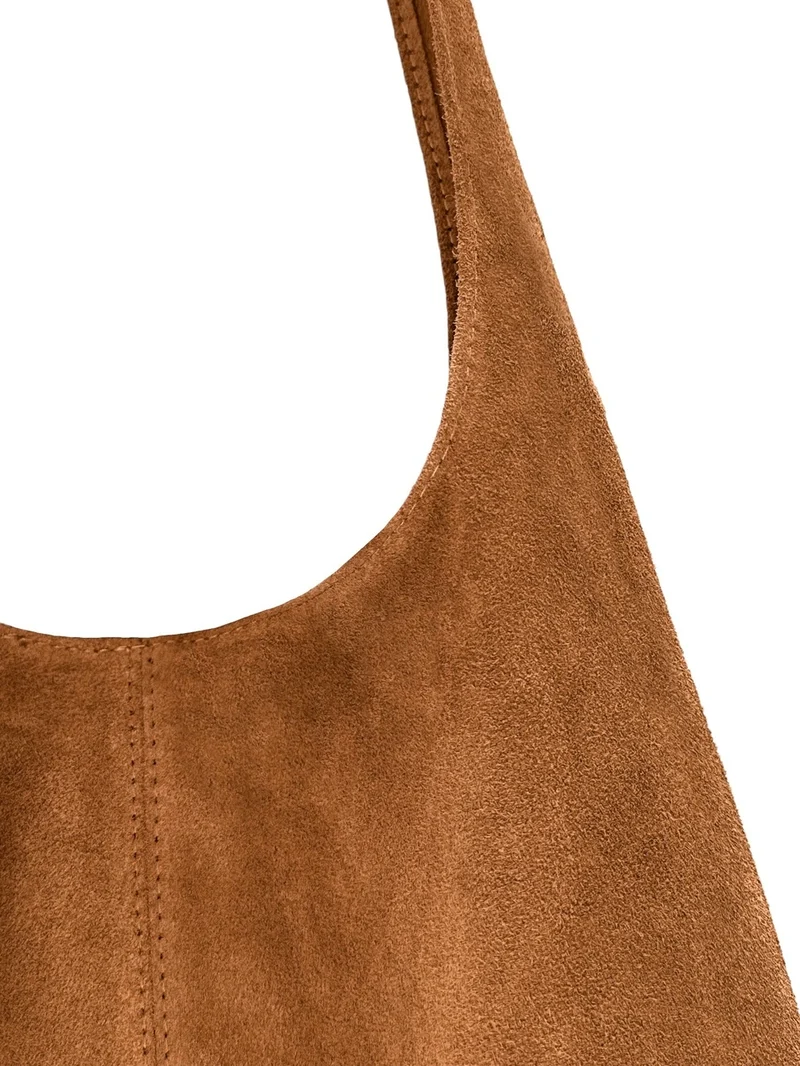 Sac à main de forme HOBO en daim EVA Marron camel