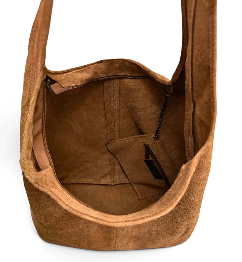 Sac à main de forme HOBO en daim EVA Marron camel