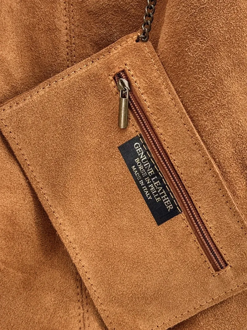 Sac à main de forme HOBO en daim EVA Marron camel