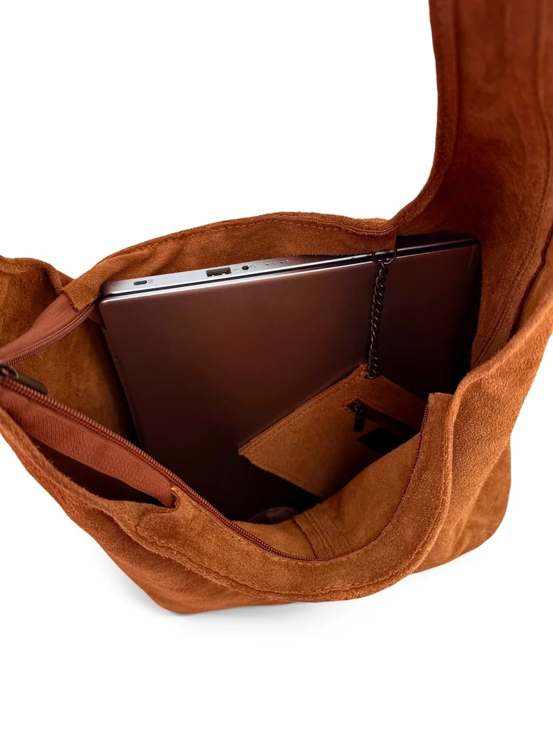 Sac à main de forme HOBO en daim EVA Marron camel foncé