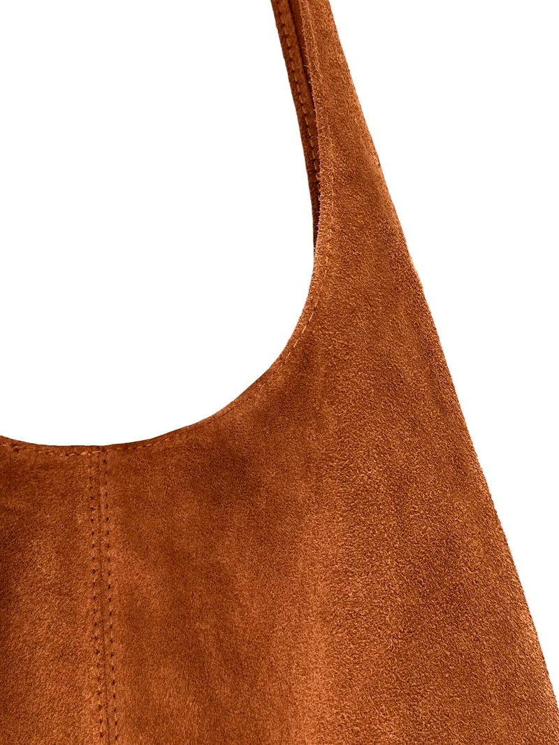 Sac à main de forme HOBO en daim EVA Marron camel foncé