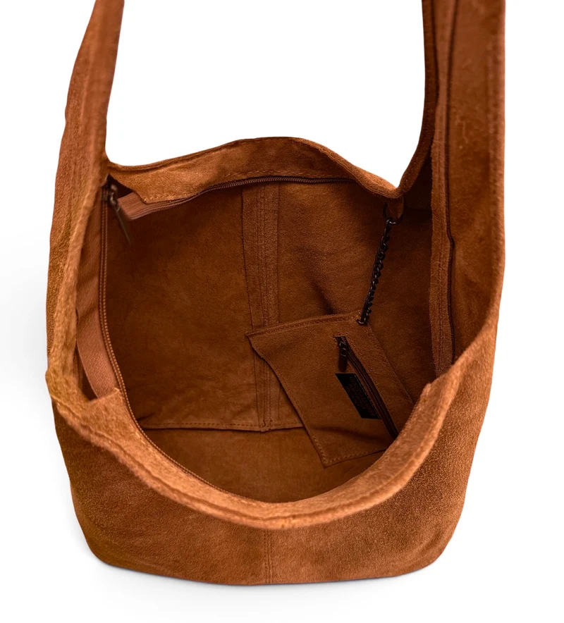 Sac à main de forme HOBO en daim EVA Marron camel foncé