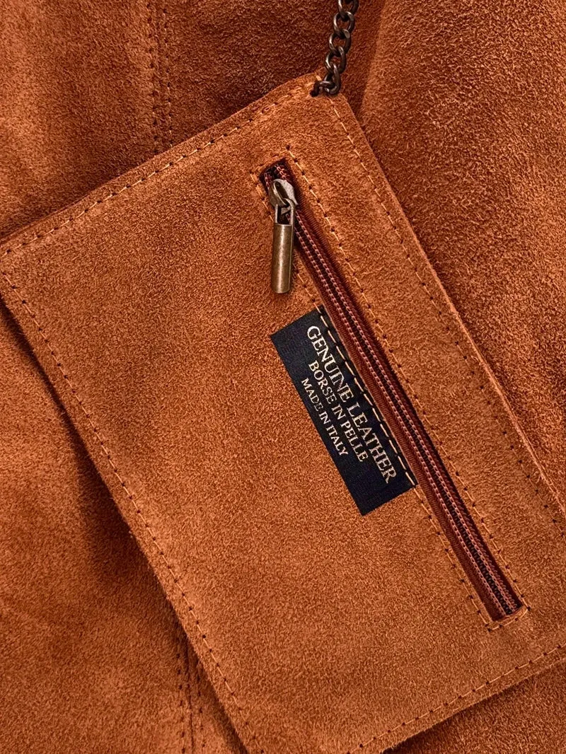 Sac à main de forme HOBO en daim EVA Marron camel foncé