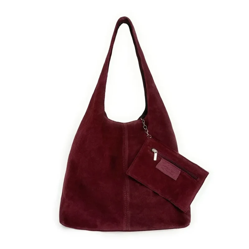 Sac à main de forme HOBO en daim EVA Bordeaux