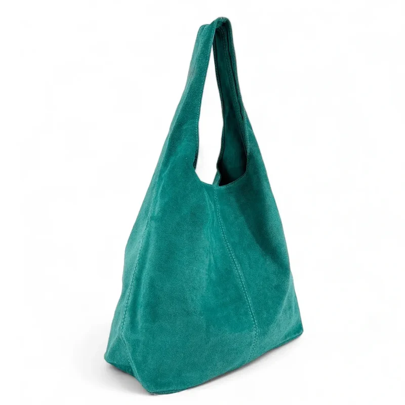Sac à main de forme HOBO en daim EVA Bleu des mers du sud