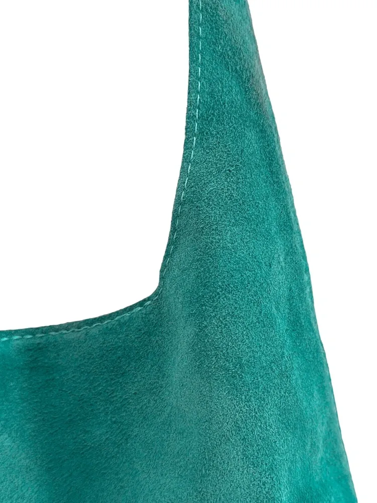Sac à main de forme HOBO en daim EVA Bleu des mers du sud