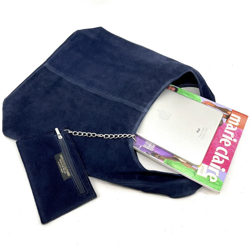 Sac à main de forme HOBO en daim EVA Bleu marine