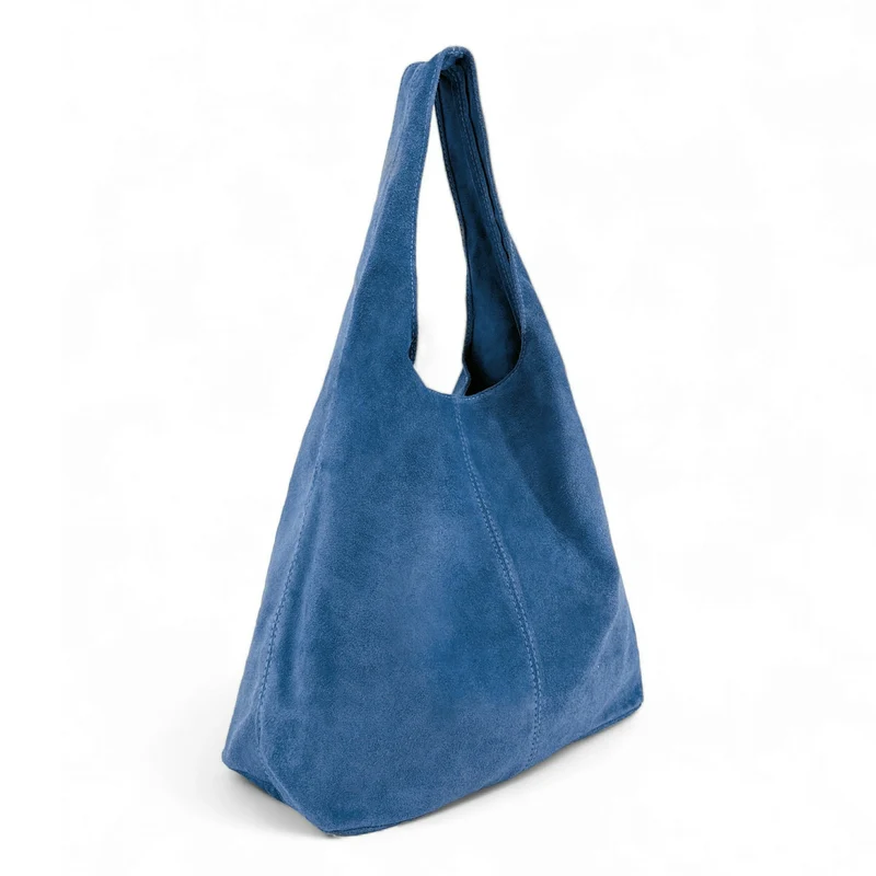 Sac à main de forme HOBO en daim EVA Bleu denim