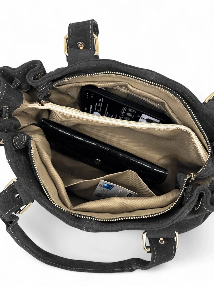 Sac bowling en daim PRINCESSE SUEDE Noir
