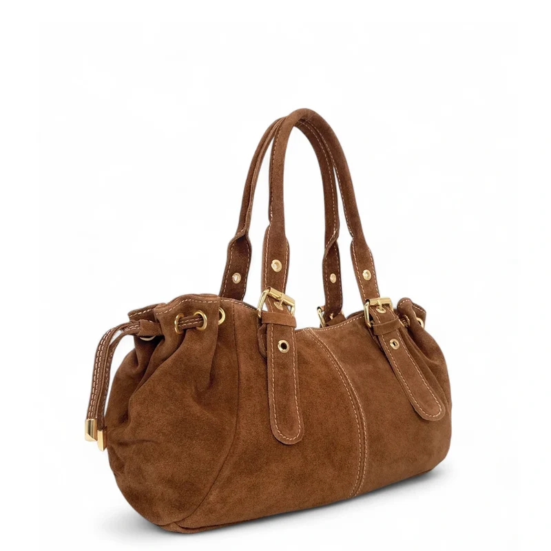 Sac bowling en daim PRINCESSE SUEDE Marron Camel foncé