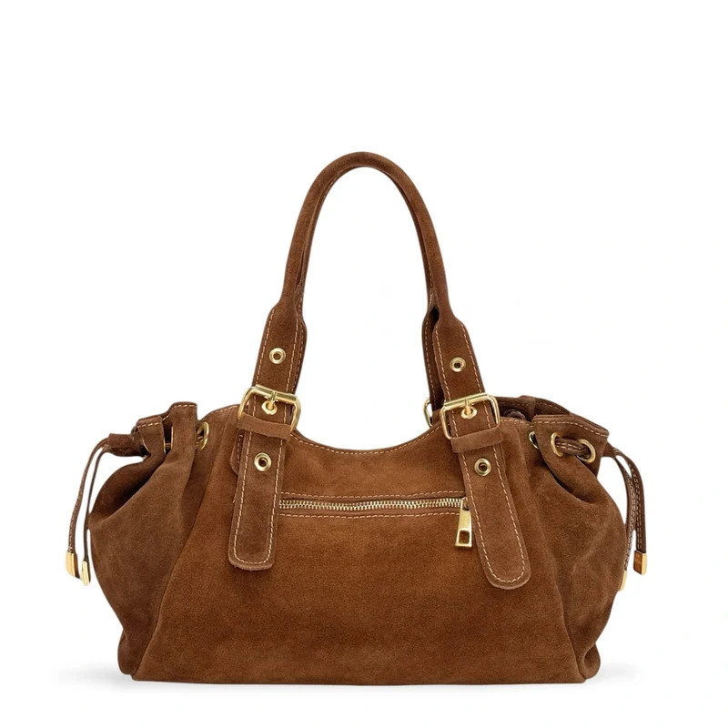 Sac bowling en daim PRINCESSE SUEDE Marron Camel foncé