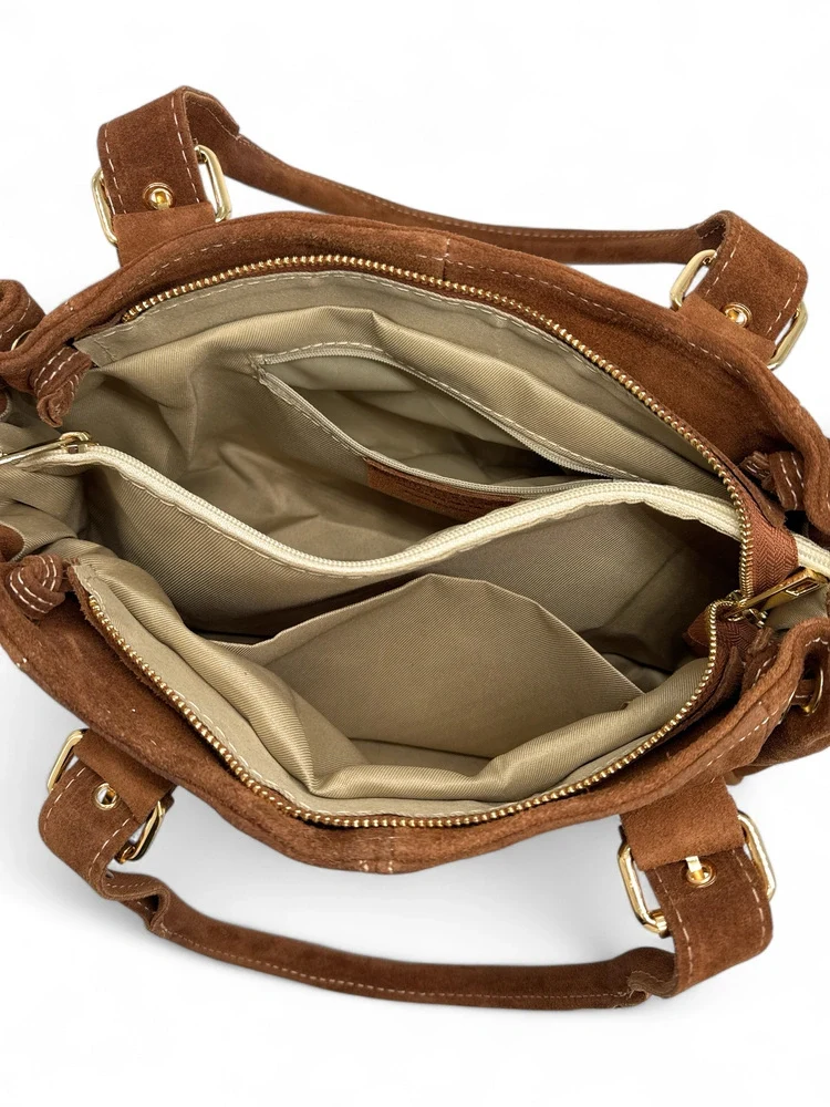 Sac bowling en daim PRINCESSE SUEDE Marron Camel foncé