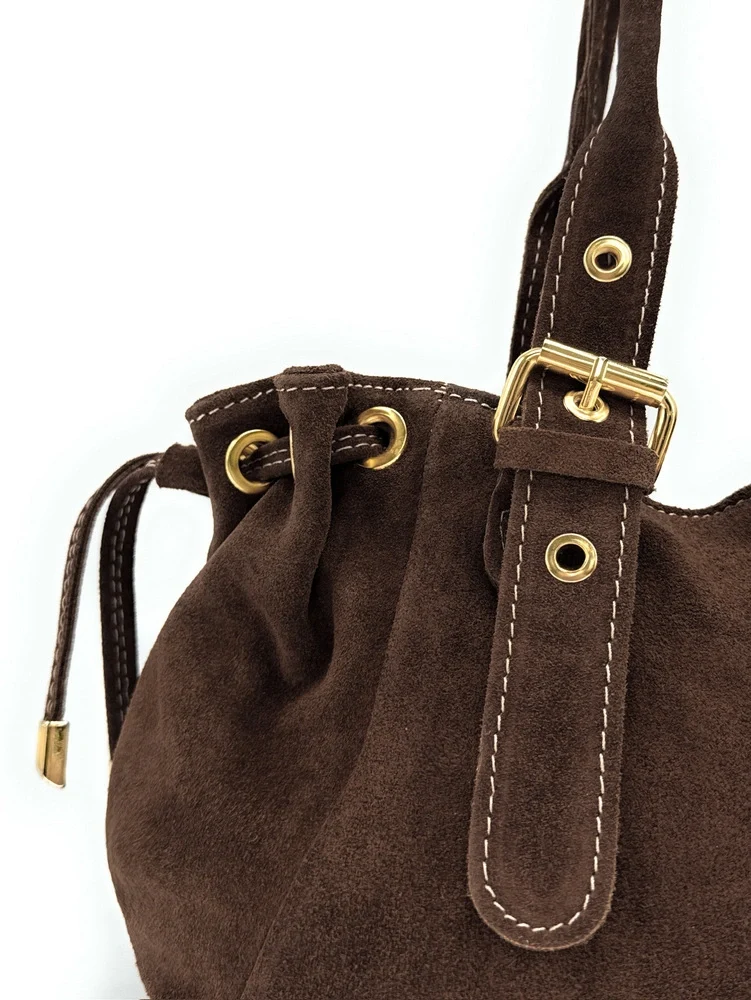 Sac bowling en daim PRINCESSE SUEDE Chocolat