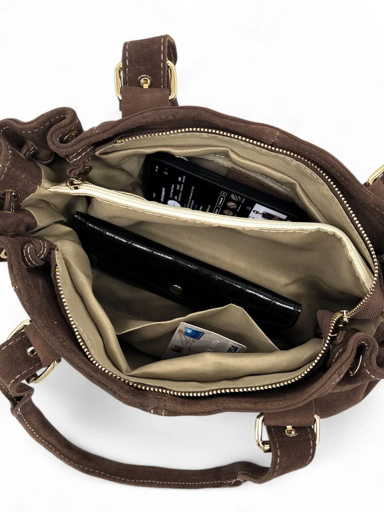 Sac bowling en daim PRINCESSE SUEDE Chocolat