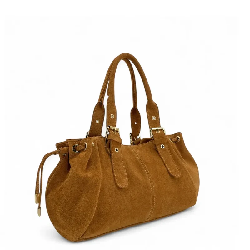 Sac bowling en daim PRINCESSE SUEDE Camel clair