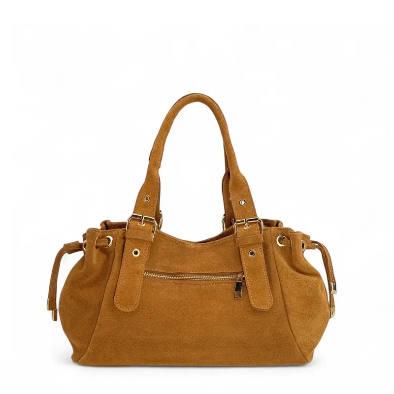 Sac bowling en daim PRINCESSE SUEDE Camel clair