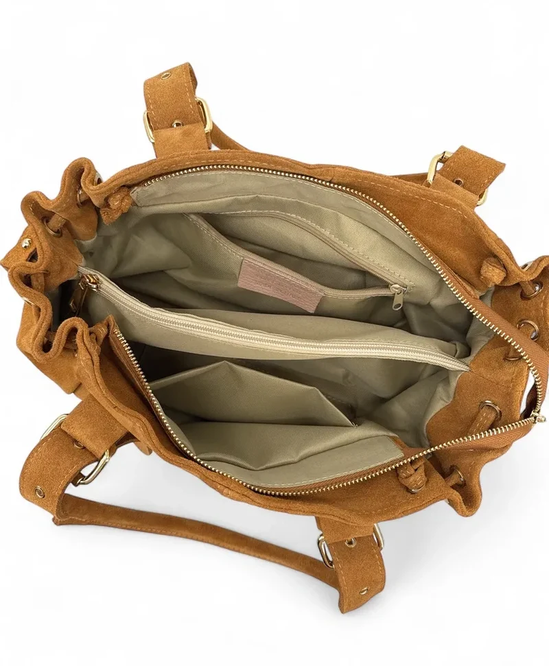 Sac bowling en daim PRINCESSE SUEDE Camel clair