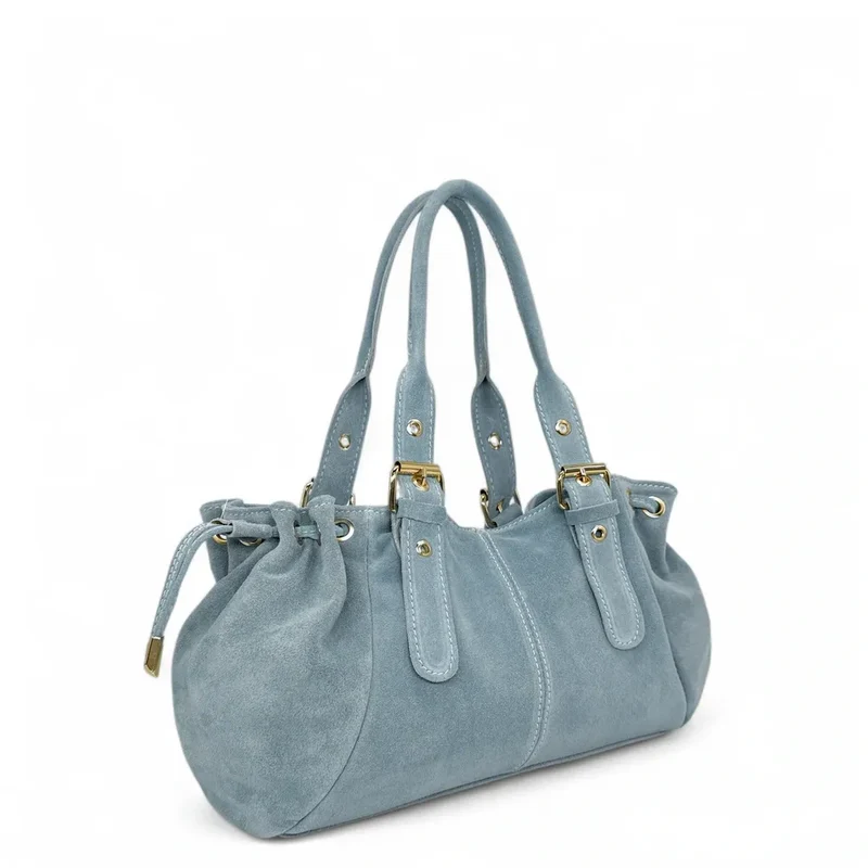 Sac bowling en daim PRINCESSE SUEDE Bleu pastel