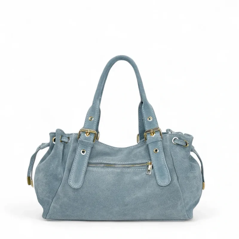Sac bowling en daim PRINCESSE SUEDE Bleu pastel