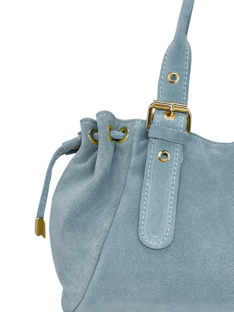Sac bowling en daim PRINCESSE SUEDE Bleu pastel