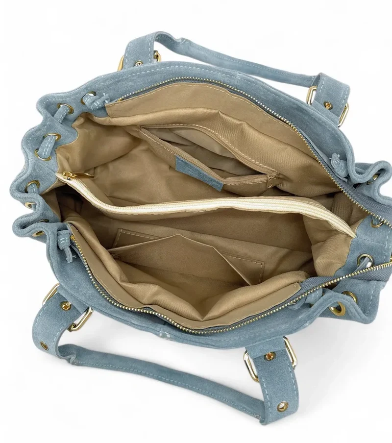 Sac bowling en daim PRINCESSE SUEDE Bleu pastel
