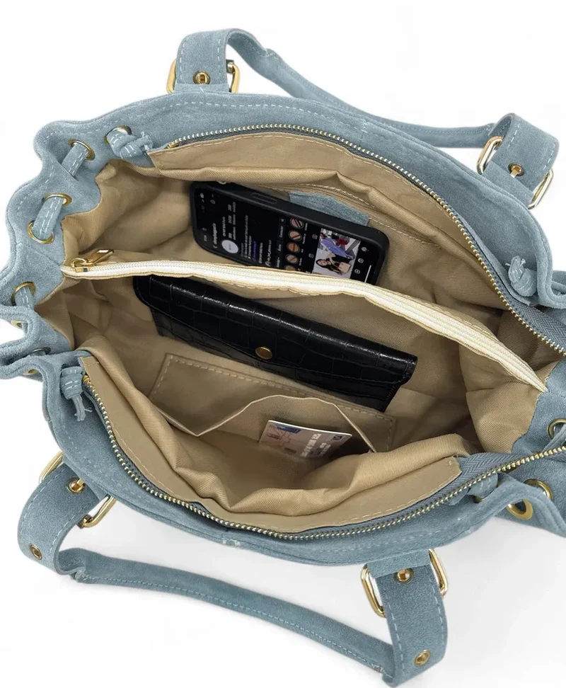 Sac bowling en daim PRINCESSE SUEDE Bleu pastel