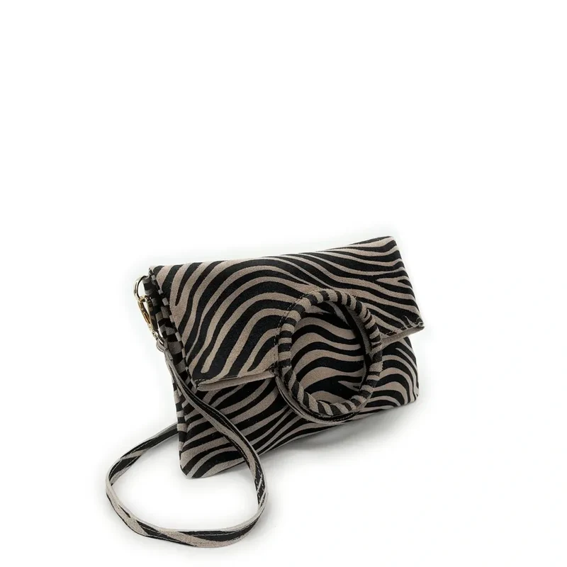 Sac pochette en daim CHARLOTTE ET LEO Zèbre taupe