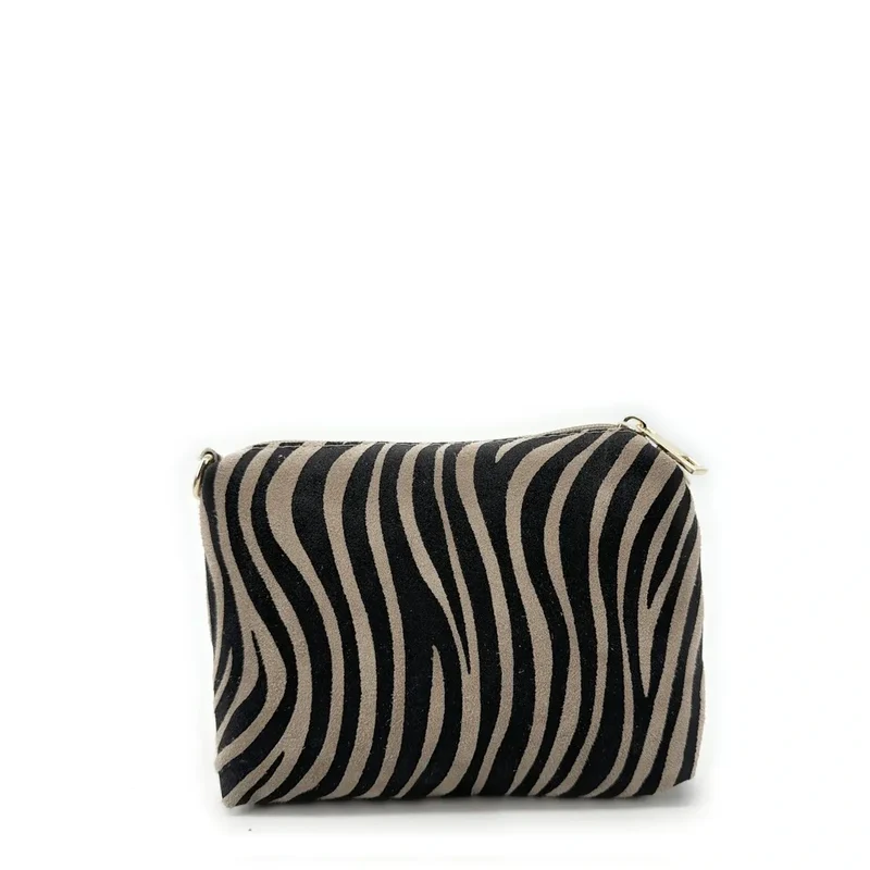 Sac pochette en daim CHARLOTTE ET LEO Zèbre taupe