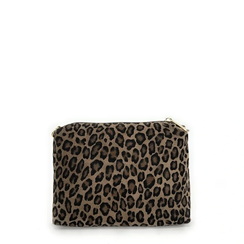 Sac pochette en daim CHARLOTTE ET LEO Léopard taupe foncé