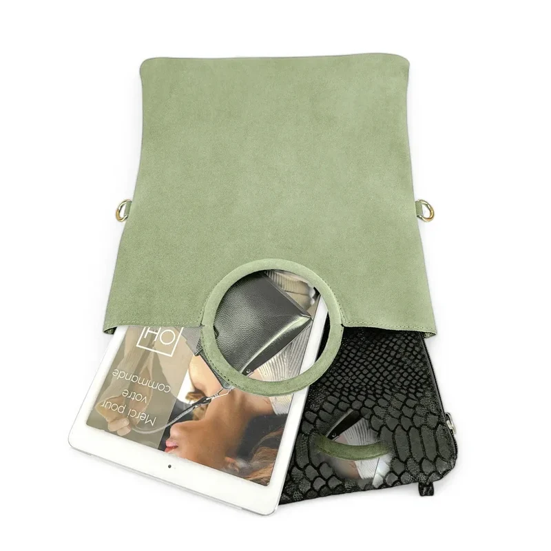 Sac à main en daim CHARLOTTE Vert pastel