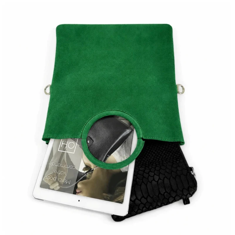 Sac à main en daim CHARLOTTE Vert anglais