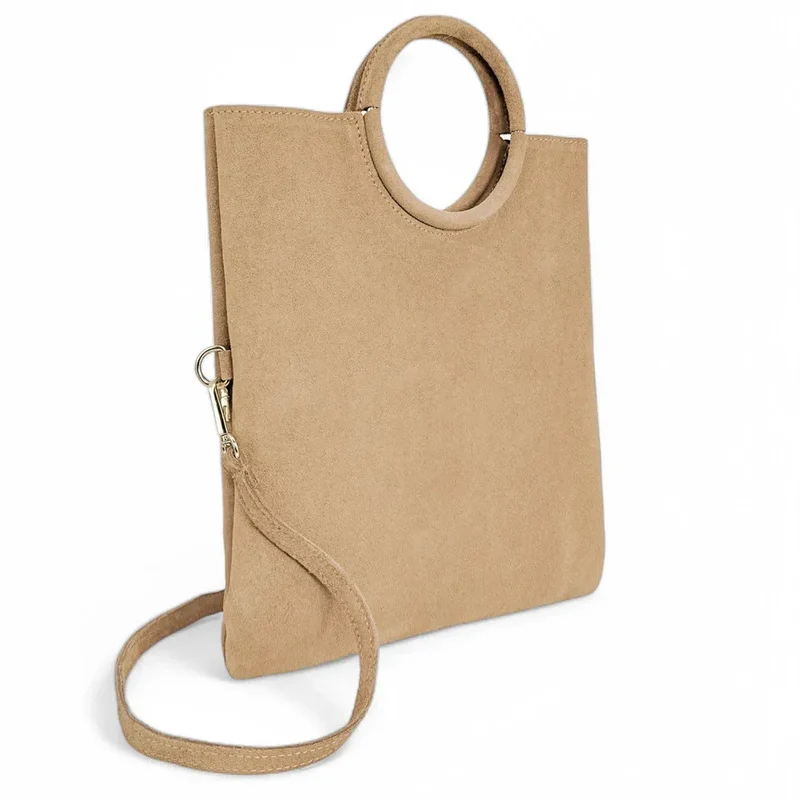 Sac à main en daim CHARLOTTE Taupe clair