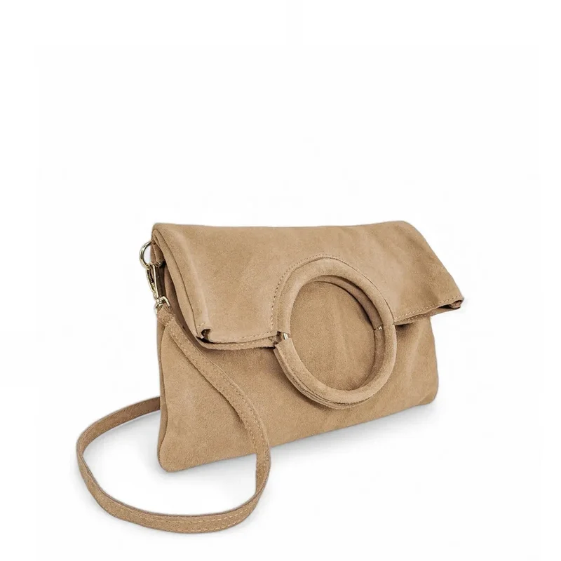 Sac à main en daim CHARLOTTE Taupe clair